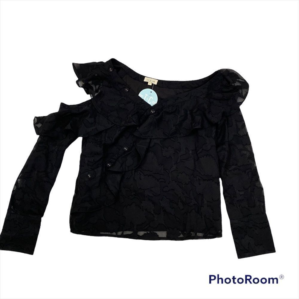 New With Tags Tea &  up‎ Black One Shoulder Long Sleeved Blouse Size Small